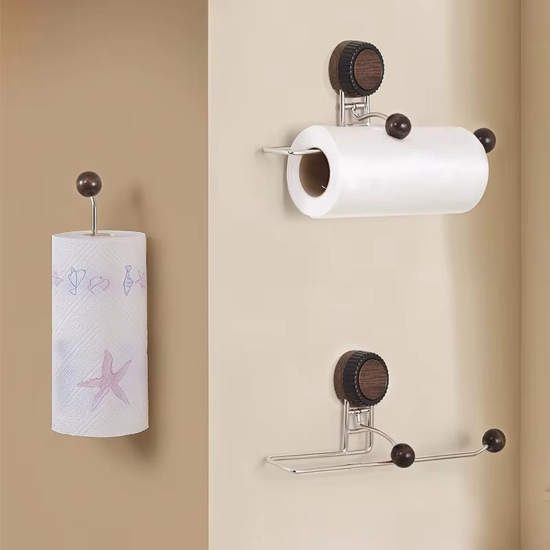 Stainless Steel Towel Holder Wall-Mounted Non-Piercing Base Vertical Paper Dispenser Kitchen Toilet Paper Holder Stand