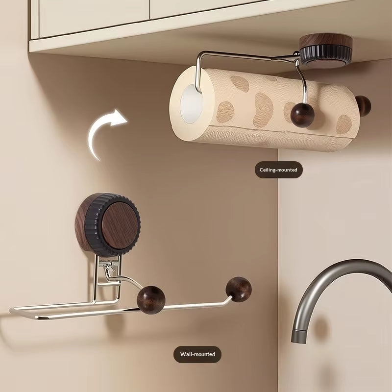 Stainless Steel Towel Holder Wall-Mounted Non-Piercing Base Vertical Paper Dispenser Kitchen Toilet Paper Holder Stand