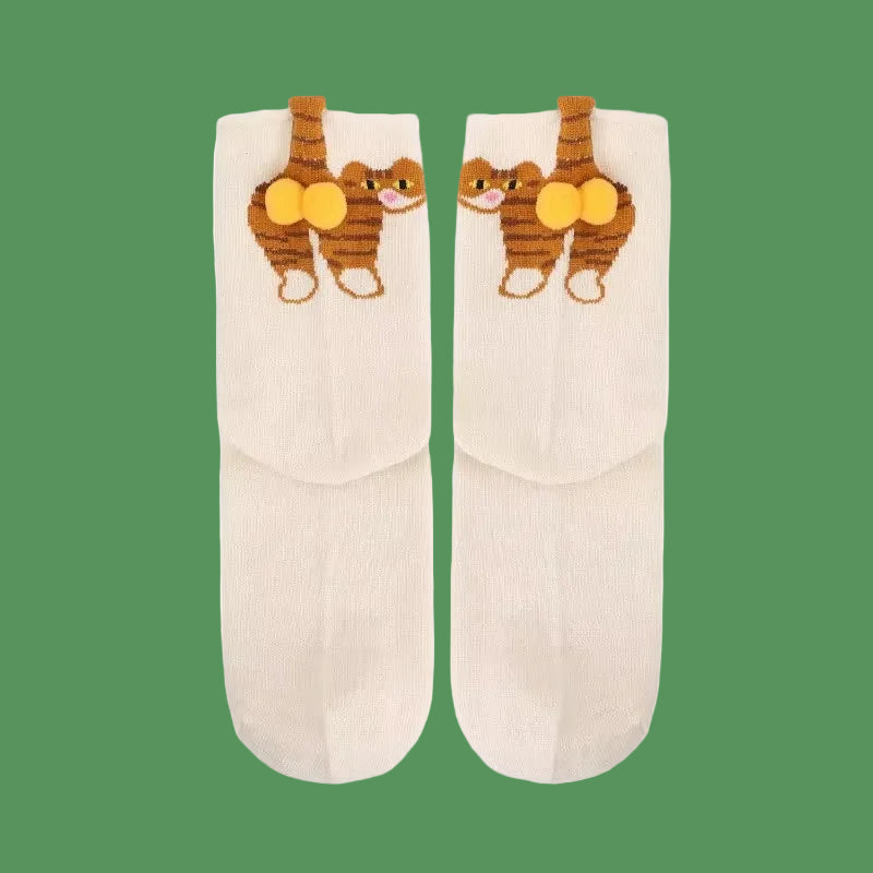 Cartoon Cat Egg Couple Socks Cozy Mid-Calf Cotton Socks for Maternity Warm Winter Cute Present for Christmas Lovers Family Gifts
