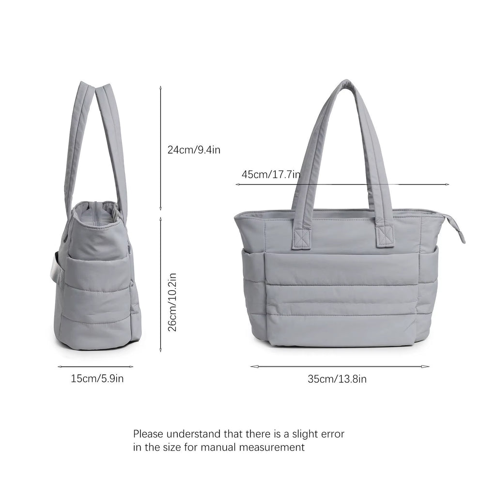 Women'S Bubble Tote Bag Cotton Padded Female Quilting Puffy Handbag Shoulder Shopper Solid Color Handle Bag Versatile Daily Bags