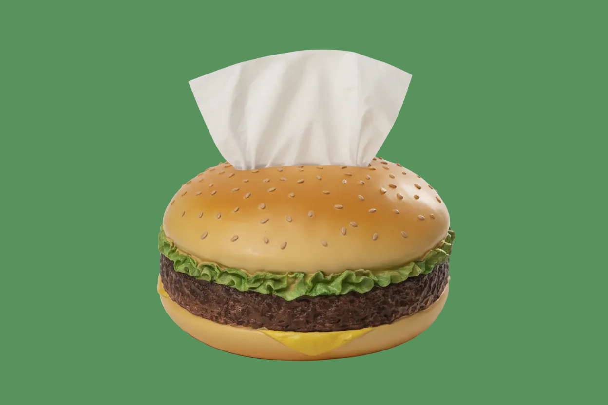 Dispensador de servilletas en forma de hamburguesa