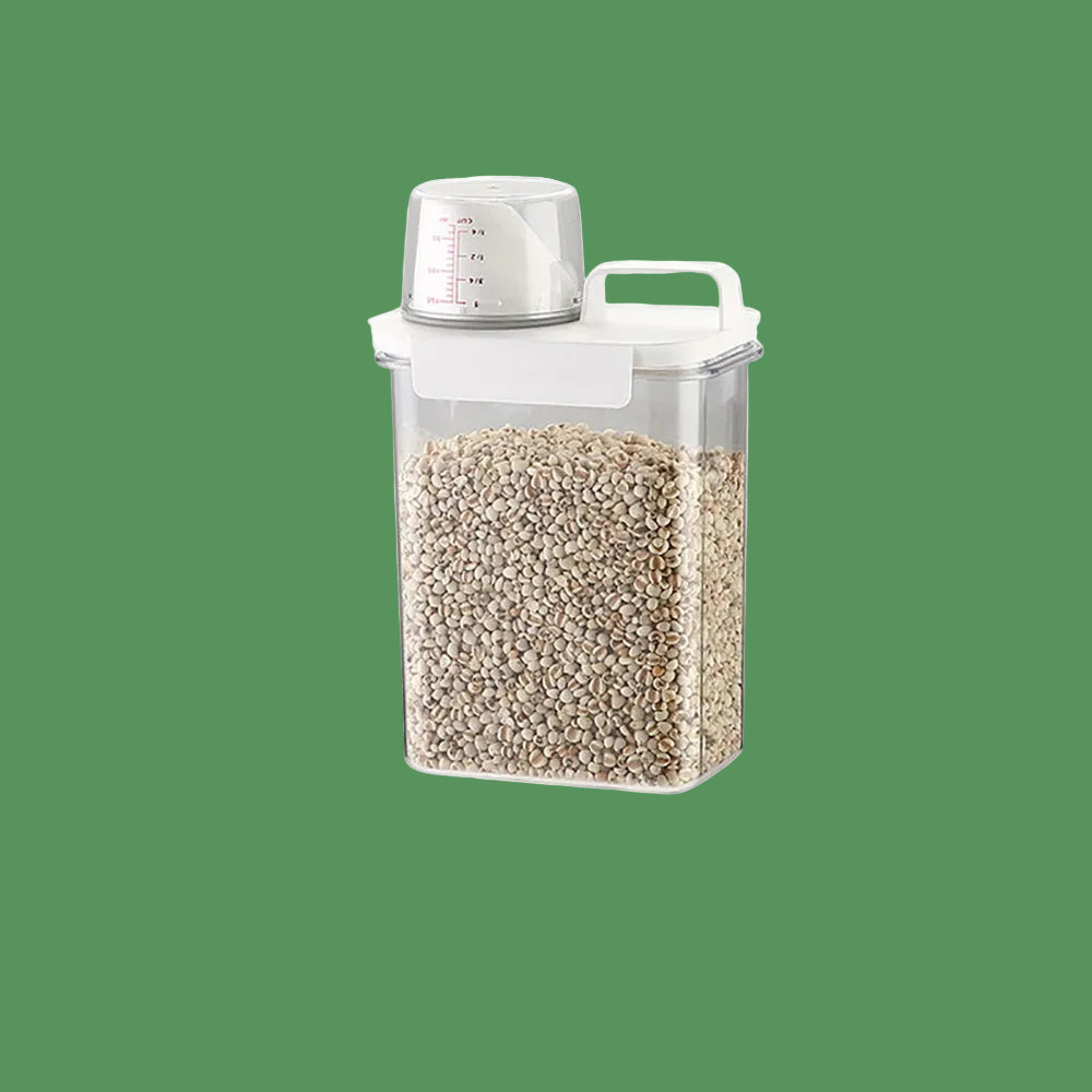 1Pc Cereal Containers Storage, Airtight Grain Jar with Measuring Cup Kitchen Organizers for Oatmeal, Grain, Flour, Pet Food