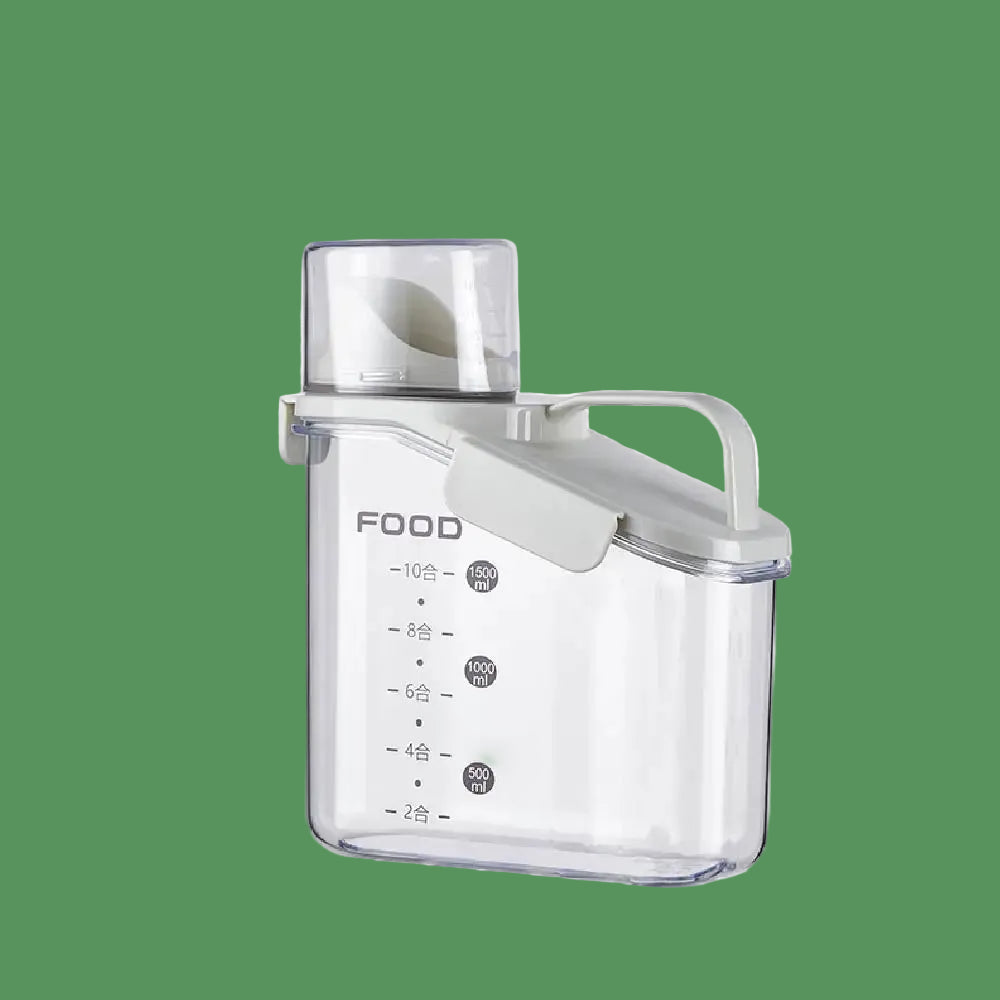 1Pc Cereal Containers Storage, Airtight Grain Jar with Measuring Cup Kitchen Organizers for Oatmeal, Grain, Flour, Pet Food