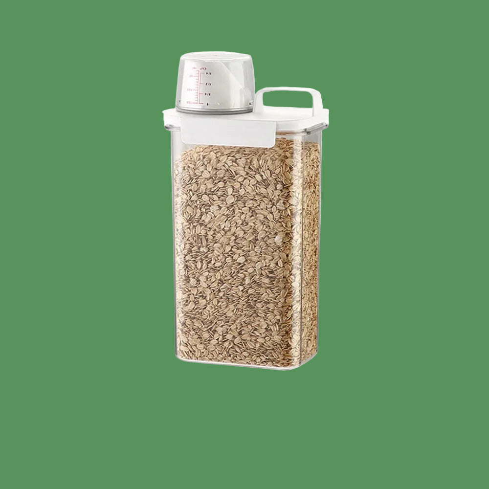 1Pc Cereal Containers Storage, Airtight Grain Jar with Measuring Cup Kitchen Organizers for Oatmeal, Grain, Flour, Pet Food