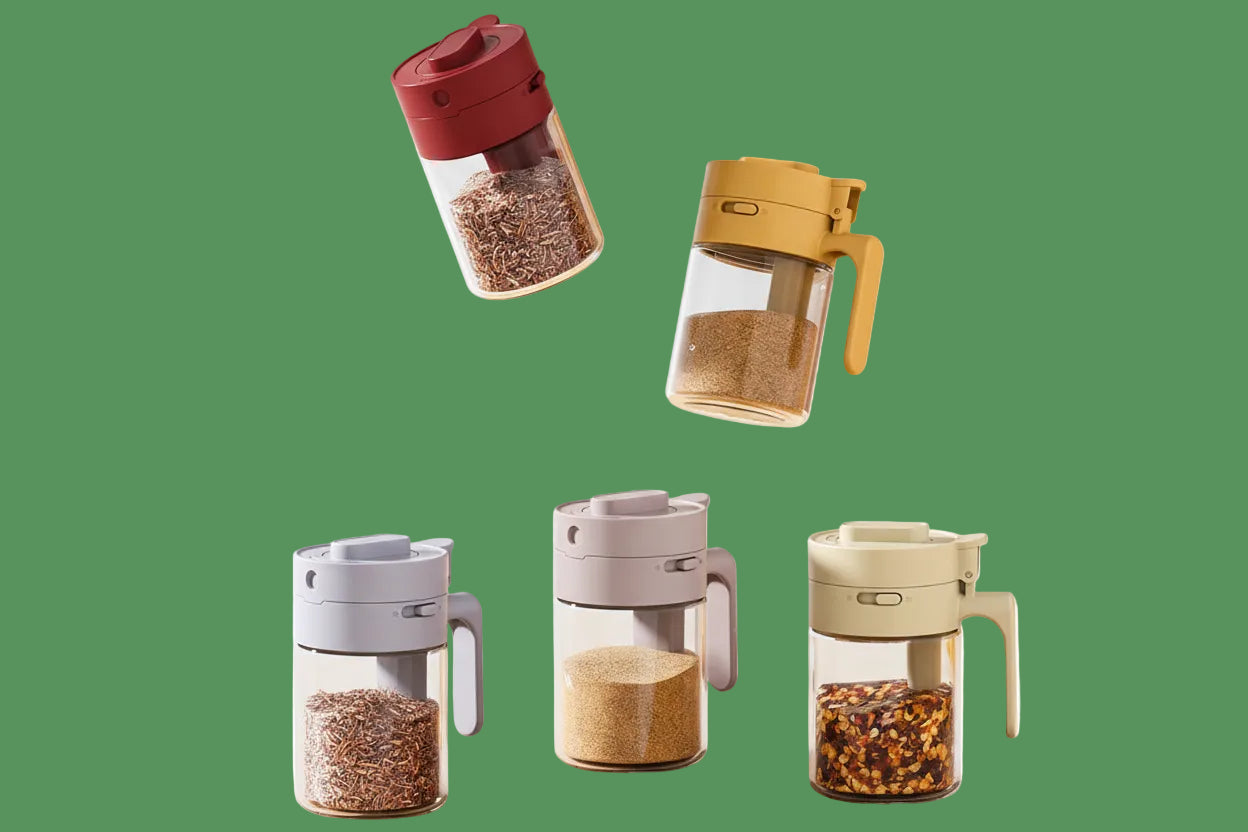 Household Kitchen Moisture-Proof Seasoning Jar Salt Container 2 in 1 Glass Spice Bottle Spoon Separation Glass Seasoning Can