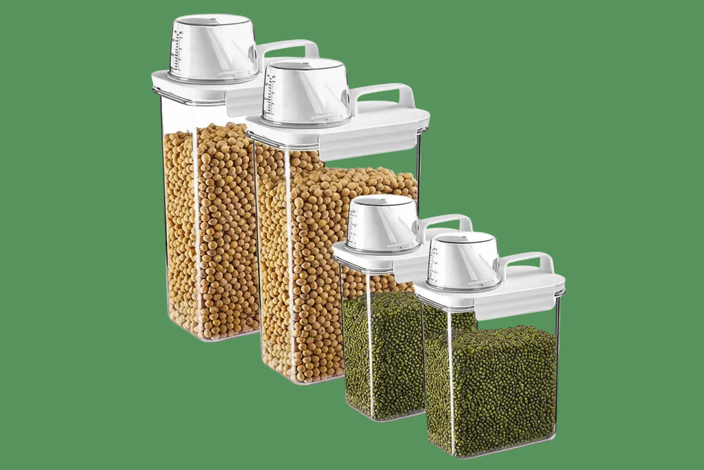 1Pc Cereal Containers Storage, Airtight Grain Jar with Measuring Cup Kitchen Organizers for Oatmeal, Grain, Flour, Pet Food