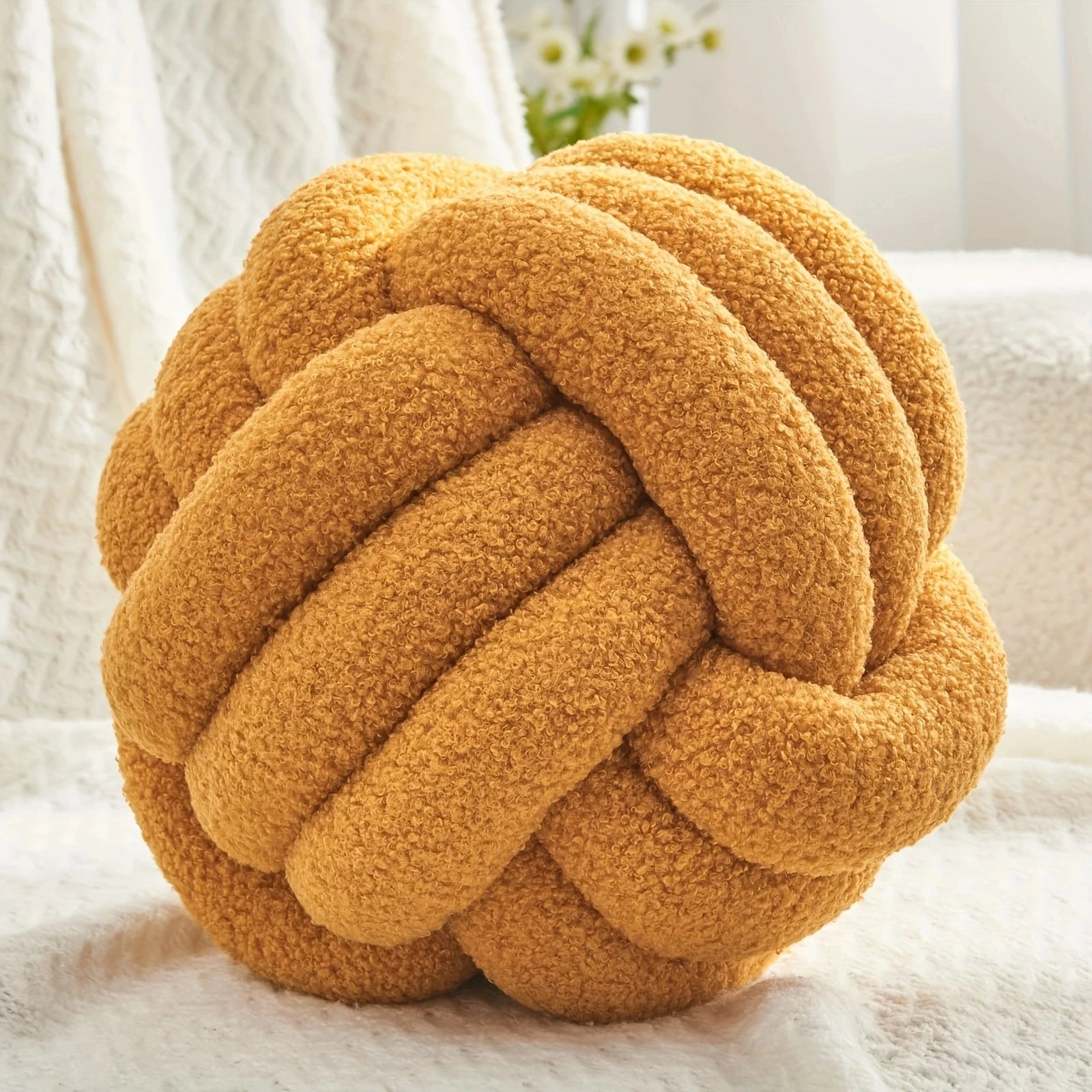 1Pc round Knot Throw Pillow Home Decorative Ball Pillow Soft,Knot Pillow Ball, Knotted Pillow for Living Room Bed Couch Sofa