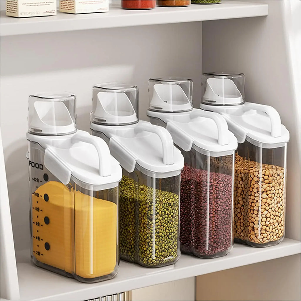 1Pc Cereal Containers Storage, Airtight Grain Jar with Measuring Cup Kitchen Organizers for Oatmeal, Grain, Flour, Pet Food