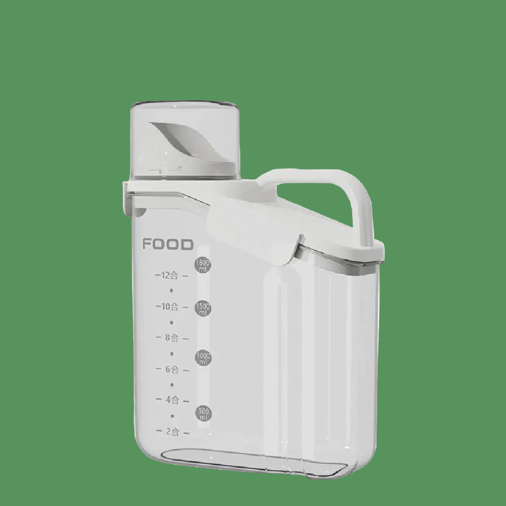 1Pc Cereal Containers Storage, Airtight Grain Jar with Measuring Cup Kitchen Organizers for Oatmeal, Grain, Flour, Pet Food