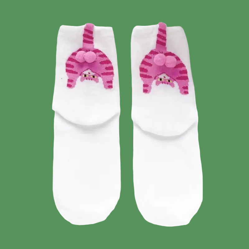 Cartoon Cat Egg Couple Socks Cozy Mid-Calf Cotton Socks for Maternity Warm Winter Cute Present for Christmas Lovers Family Gifts