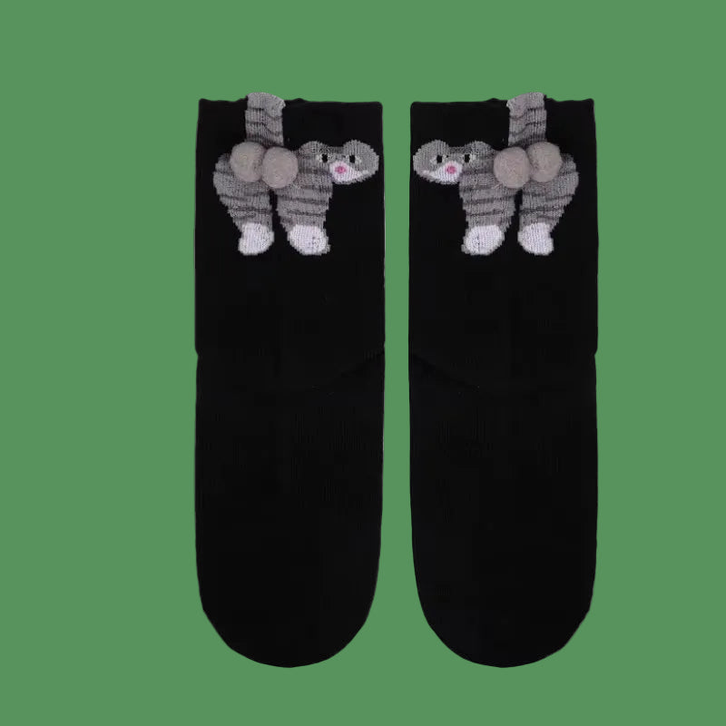 Cartoon Cat Egg Couple Socks Cozy Mid-Calf Cotton Socks for Maternity Warm Winter Cute Present for Christmas Lovers Family Gifts