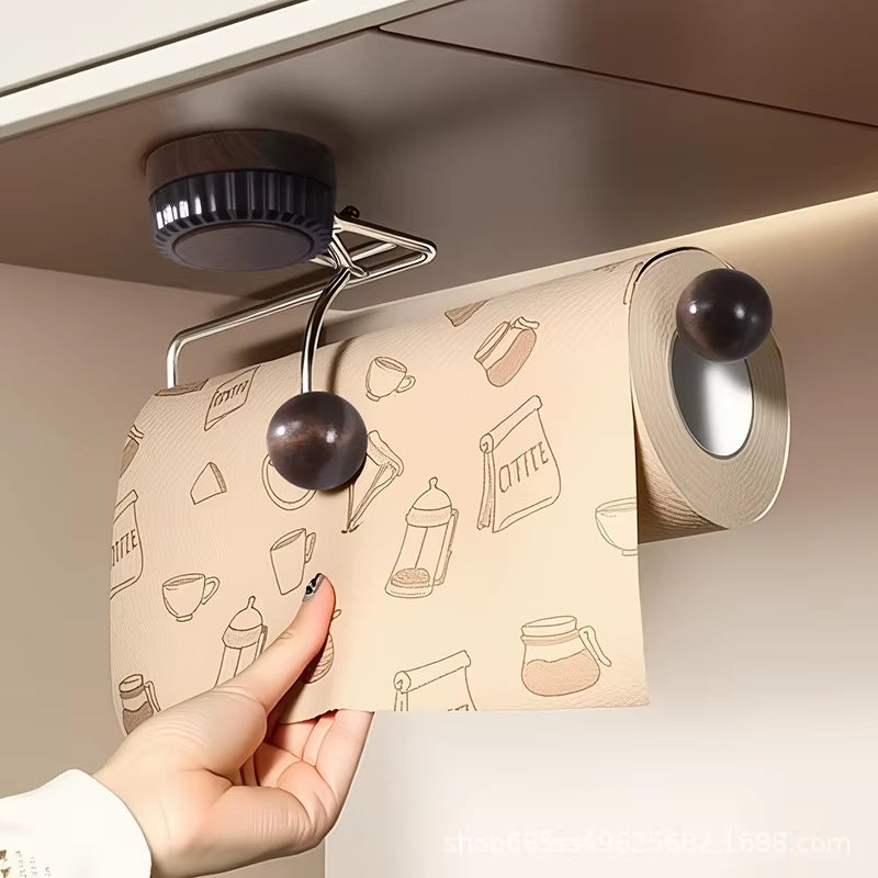Stainless Steel Towel Holder Wall-Mounted Non-Piercing Base Vertical Paper Dispenser Kitchen Toilet Paper Holder Stand