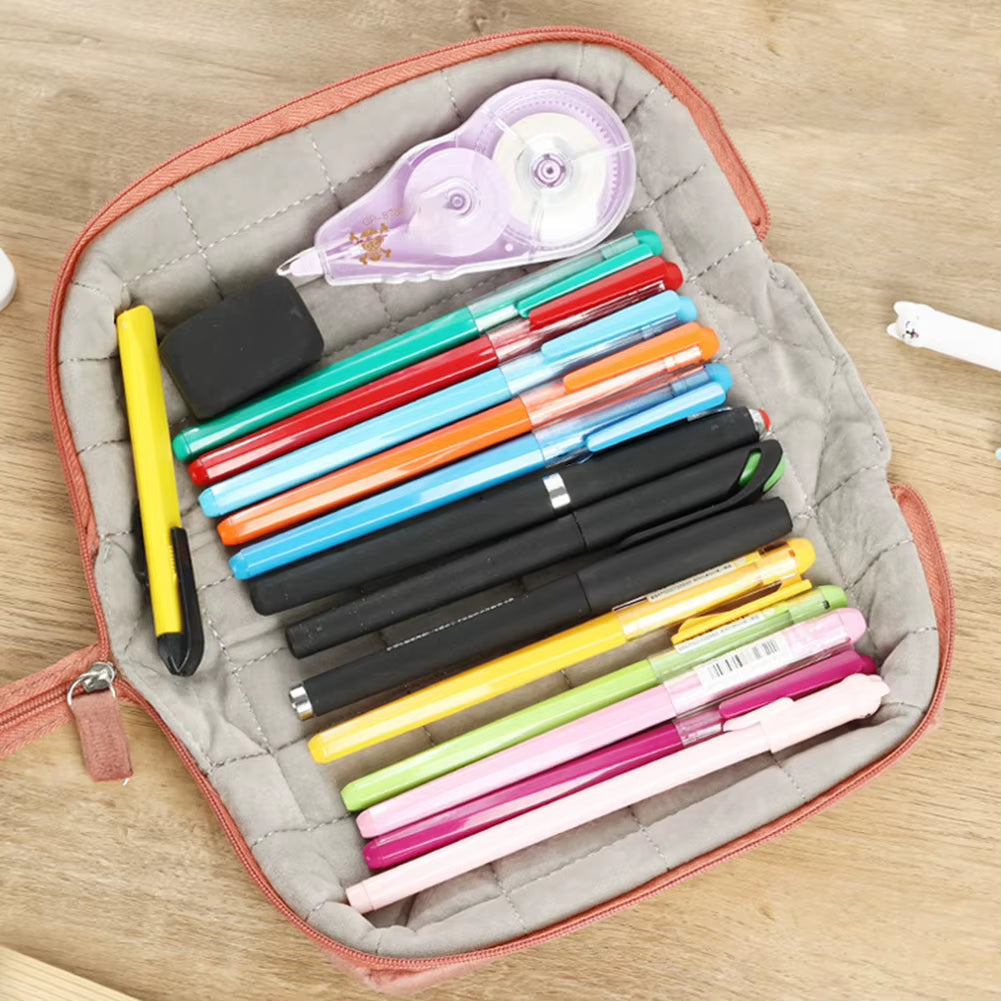 Pillow Shape Simple Pen Pouch Large Capacity Quilted Creative Pencil Box Cotton Travel Toiletry Bag Makeup Storage Bag