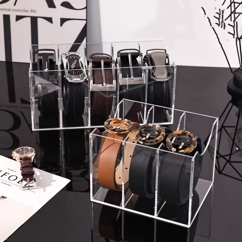 3/5/7 Grid Belt Organizer Boxes,Acrylic Belt Storage Holder for Closet,Display Case for Tie,Bow Tie,Belt Storage Rack & Display