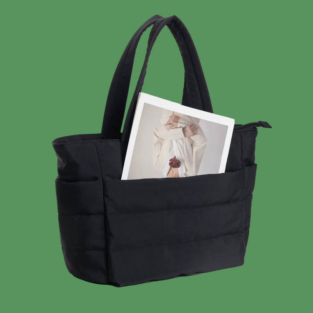 Women'S Bubble Tote Bag Cotton Padded Female Quilting Puffy Handbag Shoulder Shopper Solid Color Handle Bag Versatile Daily Bags