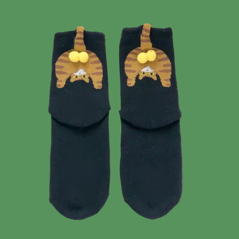 Cartoon Cat Egg Couple Socks Cozy Mid-Calf Cotton Socks for Maternity Warm Winter Cute Present for Christmas Lovers Family Gifts