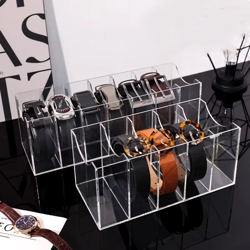 3/5/7 Grid Belt Organizer Boxes,Acrylic Belt Storage Holder for Closet,Display Case for Tie,Bow Tie,Belt Storage Rack & Display